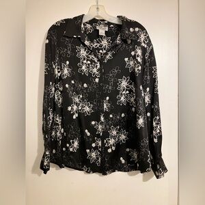 Style & CO Collection 100% Silk Black and White Floral Button Down Shirt